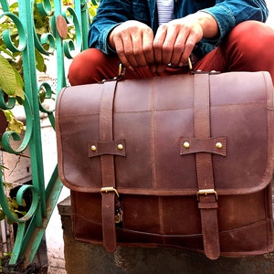 Personalized Genuine leather messenger bag laptop bag shoulder bag gift for men office bag work briefcase Large Satchel for Gift Bild 3