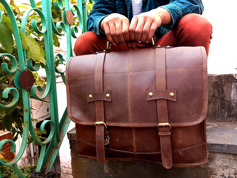 Personalized Genuine leather messenger bag laptop bag shoulder bag gift for men office bag work briefcase Large Satchel for Gift Bild 3