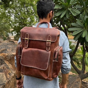 Personalized Leather Backpack, Travel Backpack Rucksack, Brown Leather ...