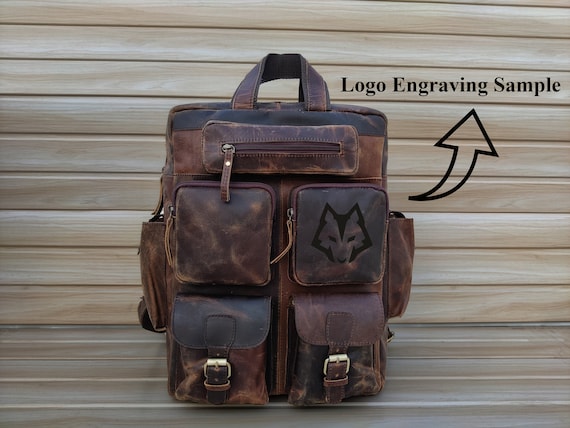 Genuine leather top laptop backpack