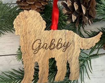 Ornamento personalizzato per cani, ornamento natalizio per animali domestici, ornamento natalizio Goldendoodle, ornamento inciso per cani, pallina per cani, regalo per amanti dei cani,