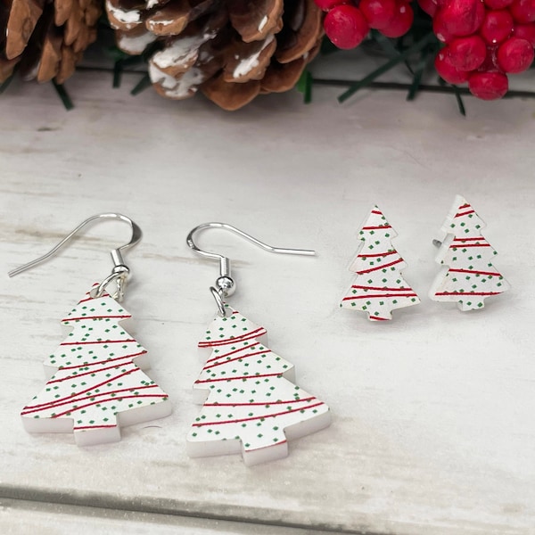 Snack Cake Earrings, Christmas Tree Cake Earrings, Christmas Lover Gifts,  Stocking Stuffer, Holiday Earrings, Little Christmas Tree Earring