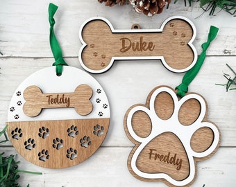 Engraved Dog Christmas Ornament, Personalized Wooden Dog Ornament, Dog Bone Ornament, Dog Ornament, Dog Lover Gift