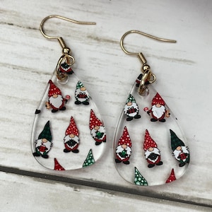 Acrylic Gnome Earrings, Christmas Earrings, Christmas Lover Gifts,  Stocking Stuffer, Christmas Gnomes, Holiday Earrings, Dangle Earrings
