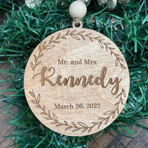 Monogrammed Ornament, Personalized Christmas Ornament, Family Christmas Ornament, Engraved Ornament, Newlywed Ornament, Rustic Ornament