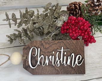 Etiqueta de madera para calcetín navideño, etiqueta con nombre para calcetín navideño, etiqueta personalizada para calcetín, etiquetas de regalo, etiquetas personalizadas para calcetín, etiqueta rústica para calcetín, estilo casa de campo.