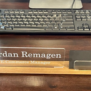 Personalized Name Plate, Custom Office Sign, Desk Name Plate, Wooden Name Plate, Acrylic Name Plate, Business Card Holder, Gift for Husband image 2