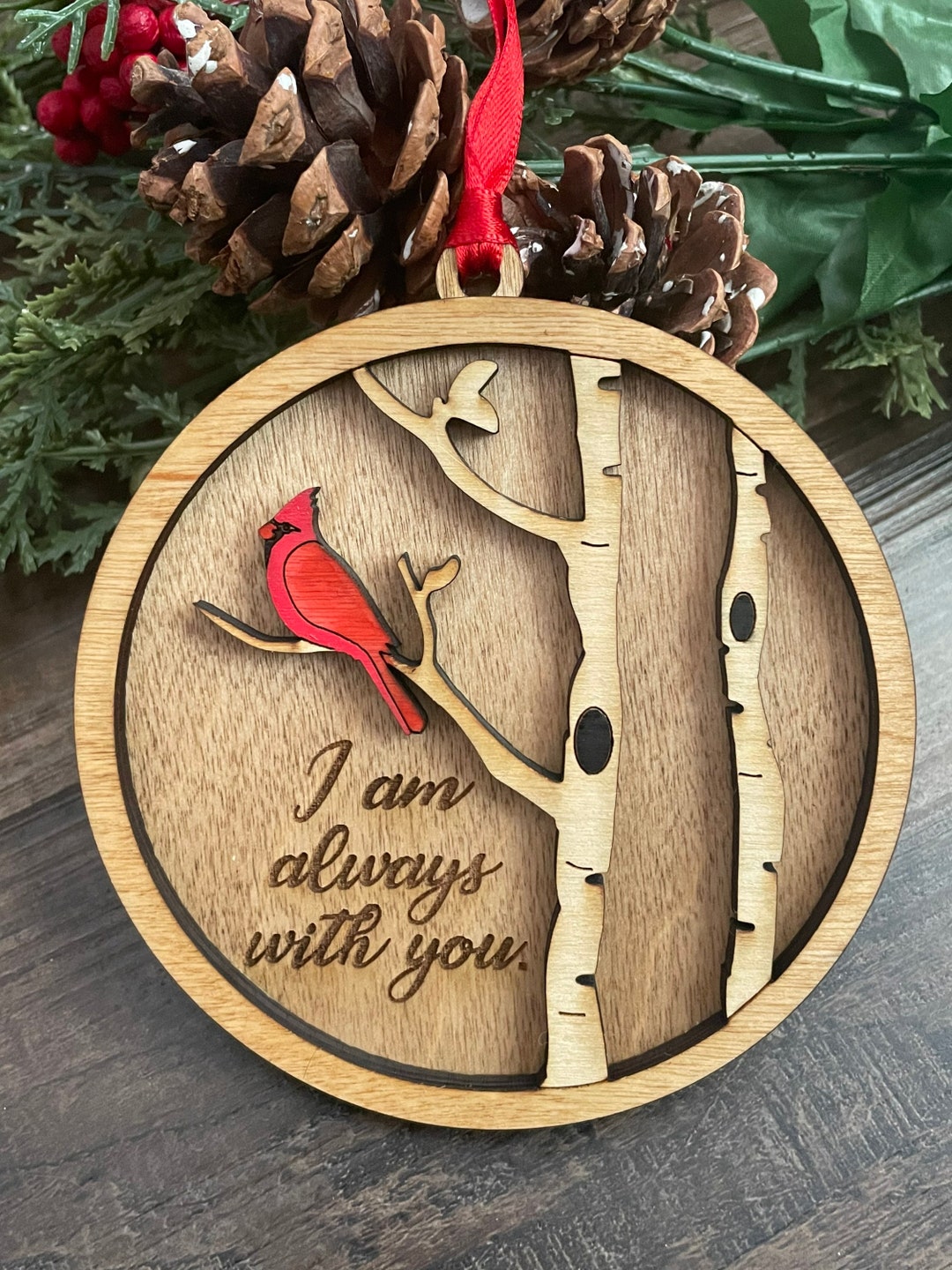 Cardinal Memorial Christmas Ornaments, Wooden Loved One Ornaments ...