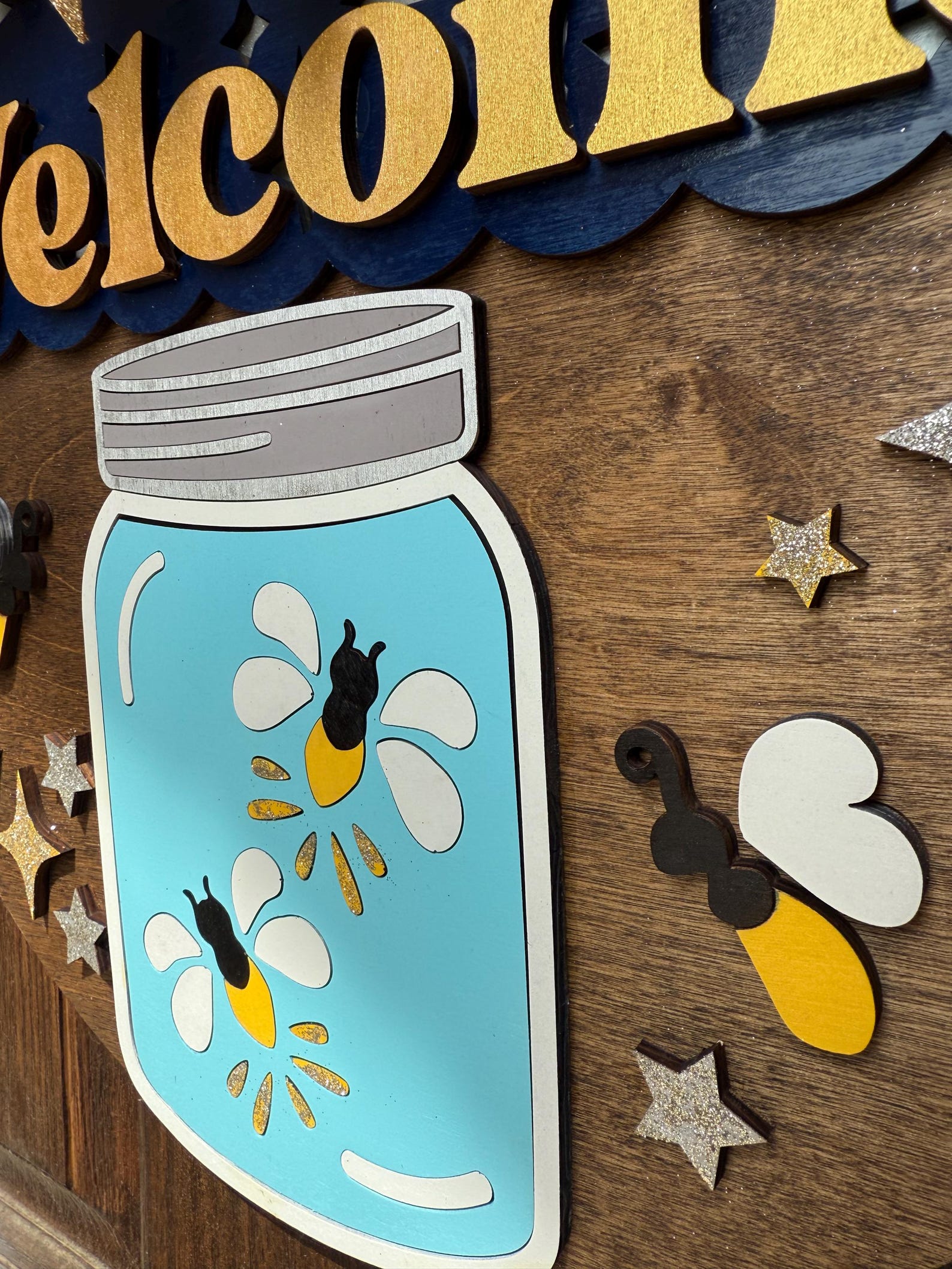 Lightning Bug Decor, Summer Door Hanger, Firefly Door Round, Welcome ...