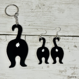 Kattenoorbellen, kontsleutelhanger katten, cadeaus kattenliefhebber, cadeaus kat, moeder kattencadeau, kousvuller, kerstcadeau voor moeder, zwarte kat oorbellen, acryl