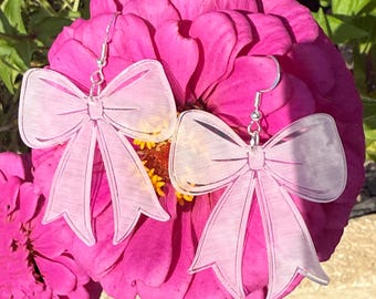 Orecchini a fiocco trasparenti, orecchini pendenti in acrilico, orecchini a fiocco Coquette, orecchini vistosi, regali per la fidanzata, regalo di Natale, regalo di Natale