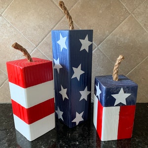 Patriotic Firecrackers, Patriotic Decor, 4th of July, Americana, Independence Day, American Flag, USA, Wooden Firecrackers, Summer Decor