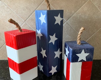 Patriotic Firecrackers, Patriotic Decor, 4th of July, Americana, Independence Day, American Flag, USA, Wooden Firecrackers, Summer Decor