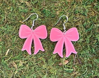 Orecchini con fiocco rosa, orecchini pendenti in acrilico, orecchini con fiocco Coquette, orecchini vistosi, regali per la fidanzata, regalo di Natale, regalo di Natale