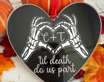Mani a forma di cuore scheletrico, ornamento a forma di mani a forma di cuore, ornamento personalizzato, ornamento per la persona amata, ornamento natalizio gotico, ornamento Creepmas