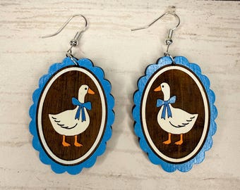 Oorbellen met een gekke gans, sieraden met een gekke gans, vintage oorbellen, gans als emotionele steun, gans voor op de veranda, cadeaus voor je vriendin, cadeautje voor in de kerstsok.