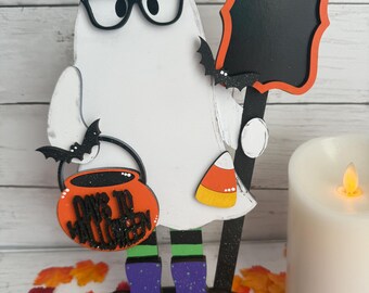 Conto alla rovescia per Halloween, Decorazione per conto alla rovescia di Halloween, Decorazione fantasma, Fantasma da scaffale, Insegna lavagna, Insegna giorni fino ad Halloween