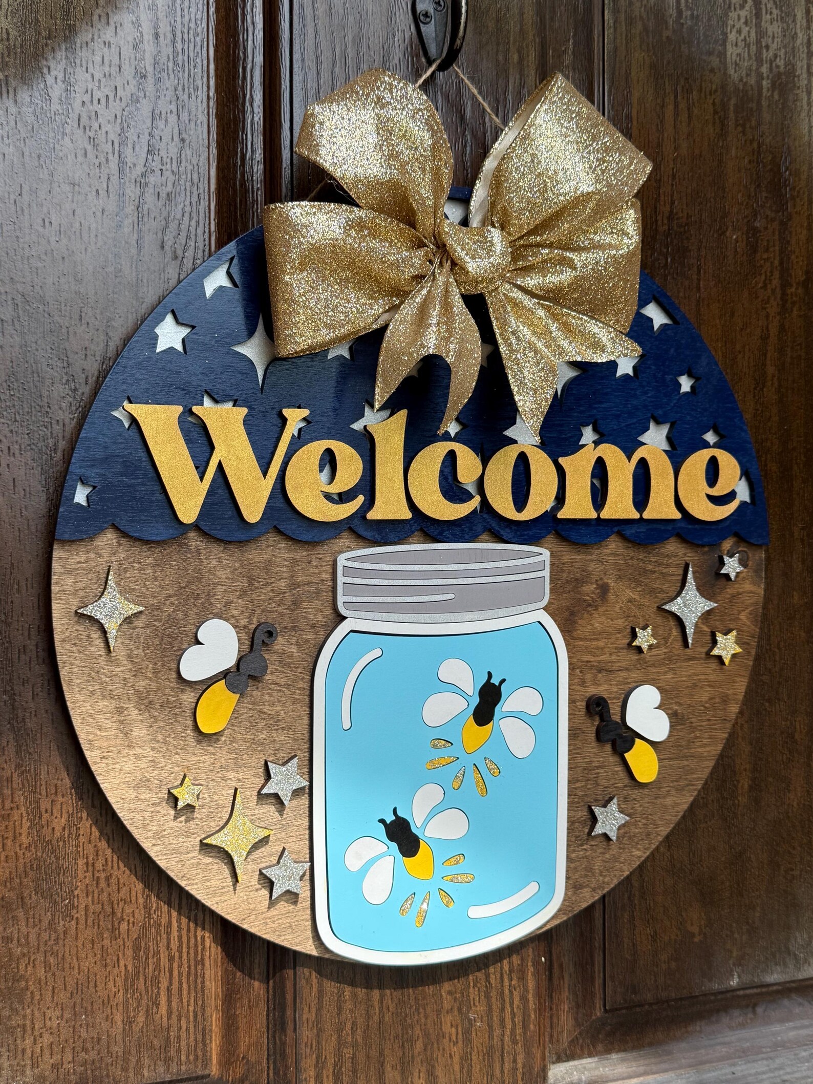 Lightning Bug Decor, Summer Door Hanger, Firefly Door Round, Welcome ...