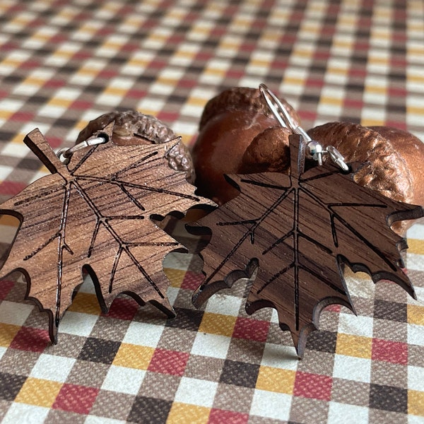 Wooden Leaf Earrings, Maple Leaf Earrings, Fall Earrings, Autumn Earrings, Women's Earrings, Fall Lover, Women's Gifts, Nature lover gift