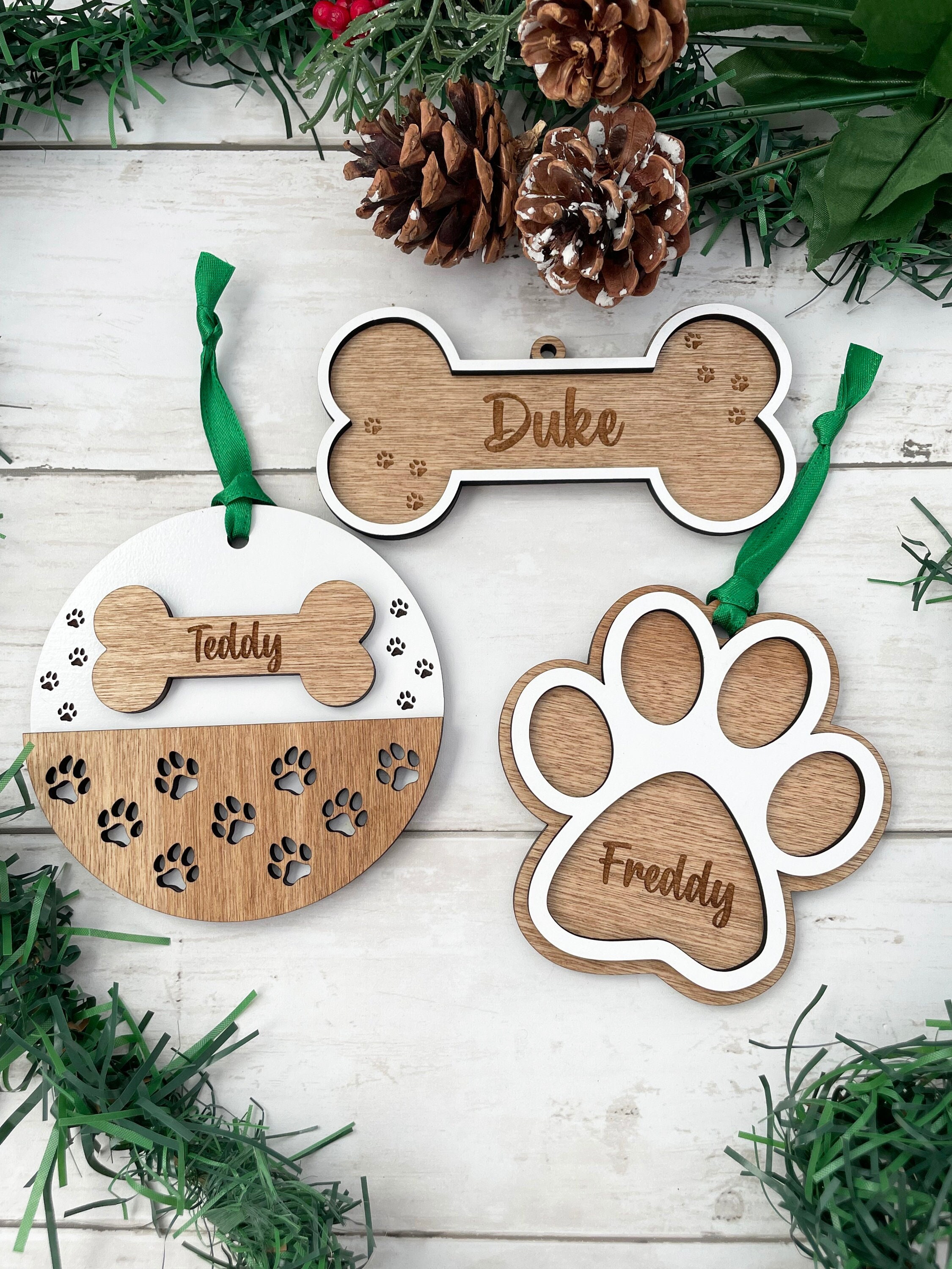 Engraved Dog Christmas Ornament, Personalized Wooden Dog Ornament, Dog Bone Ornament, Dog Ornament, Dog Lover Gift