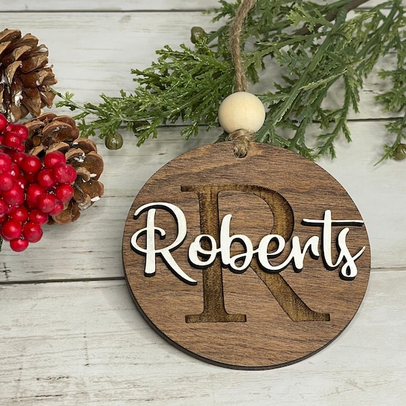 Monogrammed Ornament, Personalized Christmas Ornament, Family Christmas Ornament, Engraved Ornament, Farmhouse Ornament, Custom Ornament