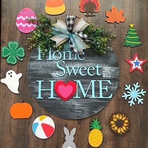 Painted Home Sweet Home Door Hanger, Interchangeable Door Hanger, Seasonal Door Hanger, Home Sweet Home Door Sign, Housewarming Gift