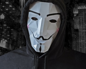 Guy Fawkes mask cosplay mask/ V for Vendetta horror film 3d printed mask/ Low poly mask