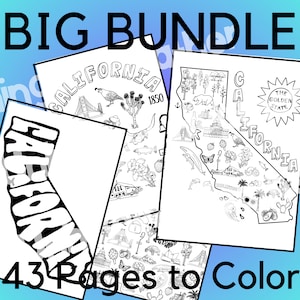 BUNDLE von druckbaren Seiten, CALIFORNIA State, enthält Karten, Wildtiere, Sehenswürdigkeiten, Zustandssymbole Nutzpflanzen, 4.Klasse bildung, BONUS Karte