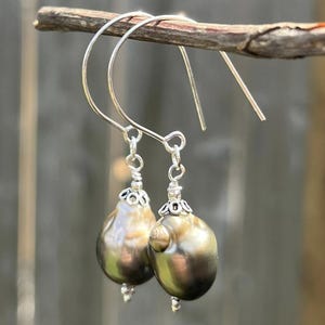 Large Pearl Earrings, Tahitian Pearl, Tahitian Earrings, Sterling Silver, June Birthday Gifts, 925 Silver Earrings, 925 Silver Jewelry