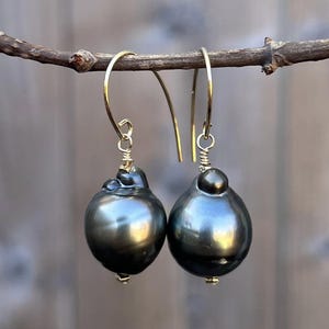 Tahitian Earrings, Tahitian Pearl, Black Pearl Earrings, Gold Fill, Valentines Day Gift, Gift for Women, Pearl Drop Earrings, Gifts for Her