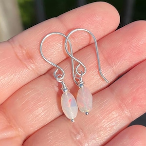Small Opal Earrings, Opal Jewellery, Silver Opal Earrings, October Birthstone, Boho Opal Jewelry, Birthday Gift Idea, 925 Silver Earrings