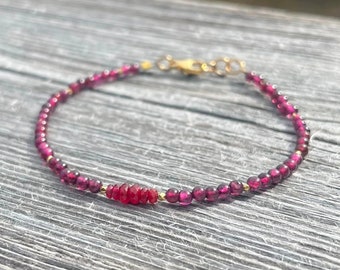 Gold Ruby Bracelet, Garnet Bracelet, Boho Gold Jewelry, July Birthstone, Ruby Jewellery, Gifts for Women, Birthday Gift Idea, Gifts For Her