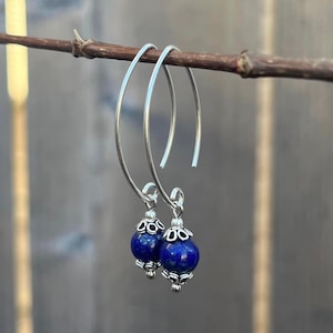 Silver Lapis Earrings, Lapis Lazuli Jewelry, Cute Lapis Earrings, Boho Lapis Earrings, Sterling Silver, 925 Silver Earrings, Gifts for Her