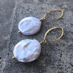 Gold Vermeil Pearl Earrings, Large Pearl Jewelry, Bridal Pearl Earrings, Dainty Wedding Jewelry, Boho Gold Earrings, Birthday Gift for Women