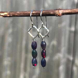 Silver Opal Earrings, Opal Drop Earrings, Black Opal Earrings, Ethiopian Opal, Boho Opal Jewelry, October Birthstone, Birthday Gift Ideas