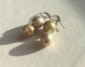 14k Gold Fill Edison Pearl Dangle Earrings: Rare Boho Jewelry