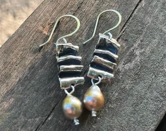 Tahitian Pearl Earrings, Large Pearl Earrings, Sterling Silver Pearl Jewelry, Boho Pearl Jewelry, Anniversary Gift, Christmas Gift for Women