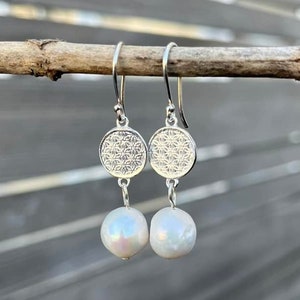 Edison Pearl Earrings, Circle Pearl Earrings, Sterling Silver Jewelry, Boho Silver Earrings, Round Pearl Earrings, Anniversary Gift, For Her
