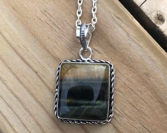 Cute Silver Necklace, Tiger Eye Necklace, Tiger Eye Jewelry, Boho Silver Necklace, Silver Plated Necklace, Holiday Gift Idea, For Her - 17"