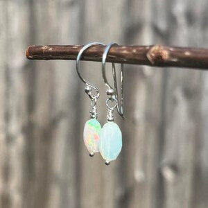 Silver Opal Earrings, Small Opal Earrings, Silver Opal Jewelry, Birthday Gift Idea, Gifts for Her, Gift for Mom, Birthday Gifts, 925 Silver