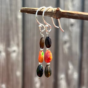 Opal Drop Earrings, Black Opal Earrings, Silver Opal Earrings, Black Opal Jewelry, October Birthstone, Gifts for Her, Birthday Gift Ideas