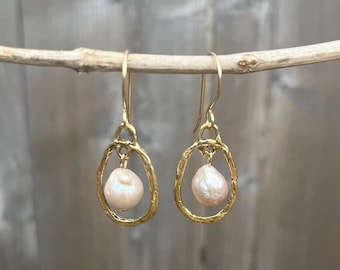Gold Edison Pearl Drop Earrings: 14k Gold Fill Hooks