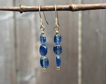 Gold Kyanite Earrings, Kyanite Jewellery, Gold Drop Earrings, Boho Gold Earrings, Gift for Mom, Cute Blue Earrings, Birthday Gift Ideas