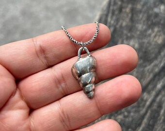 Oxidized Sterling Silver Shell Necklace - Beach Jewelry