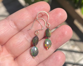 Long Opal Earrings, Gold Opal Earrings, Boho Opal Jewelry, Birthday Gift Idea, Gold Drop Earrings, Cute Gift Idea, Gifts for Women, for Her