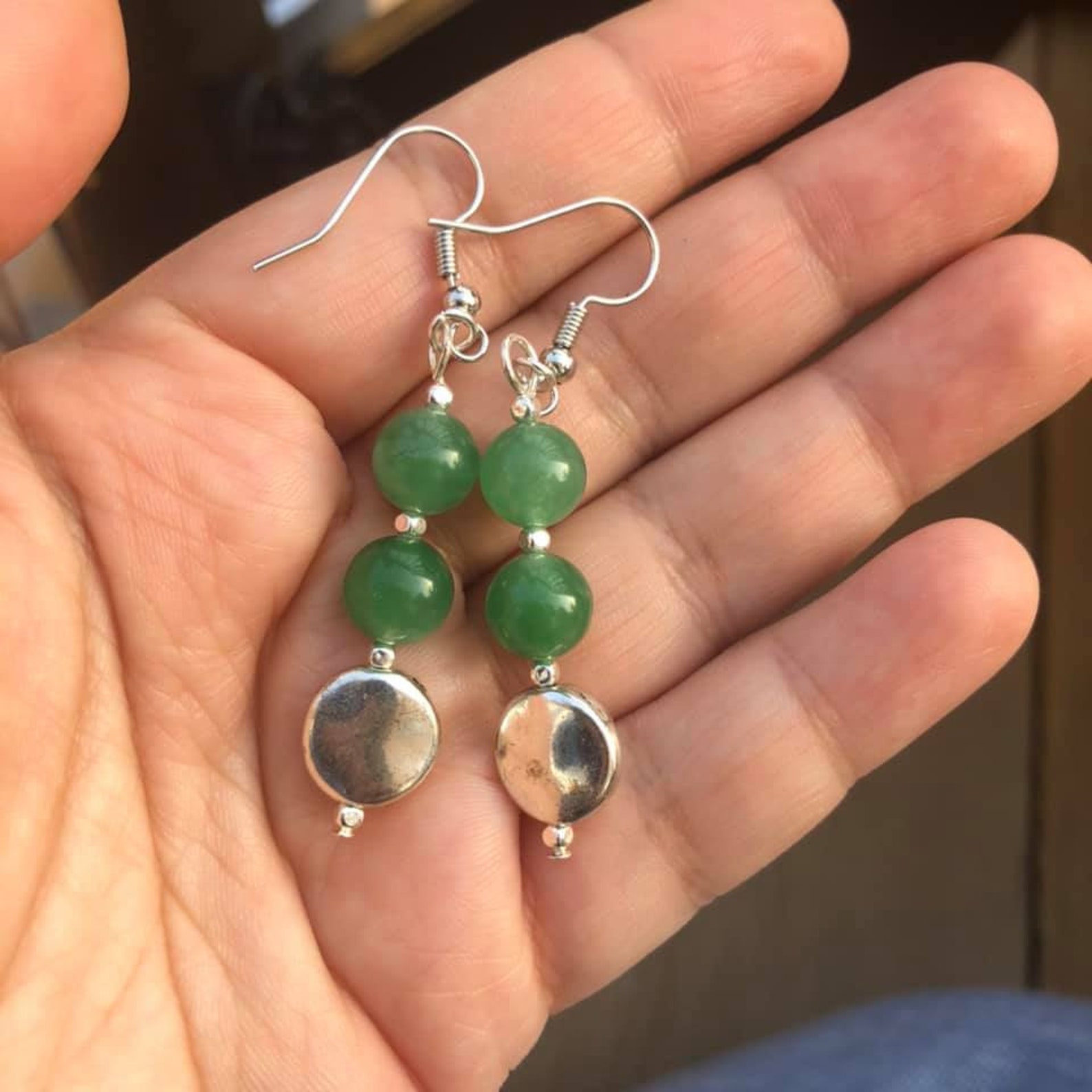 Silver Green Dangle Earrings Elegant Silver Handmade Gemstone Etsy