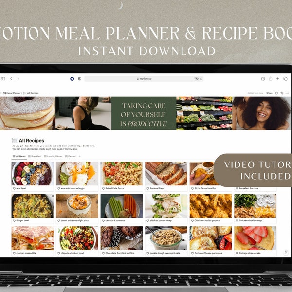 Notion Meal Planner Template Digital Meal Plan Notion Grocery List Digital Recipe book Notion Pantry Manager Notion Recipe Book Health Plan