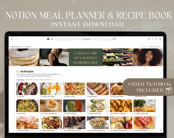 Notion Meal Planner Template Digital Meal Plan Notion Grocery List Digital Recipe book Notion Pantry Manager Notion Recipe Book Health Plan