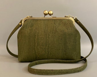 Gertie Kisslock Crossbody in Olive Green Cork Leather