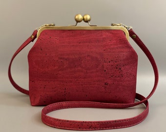 Gertie Kisslock Crossbody in Cranberry Red Cork Leather